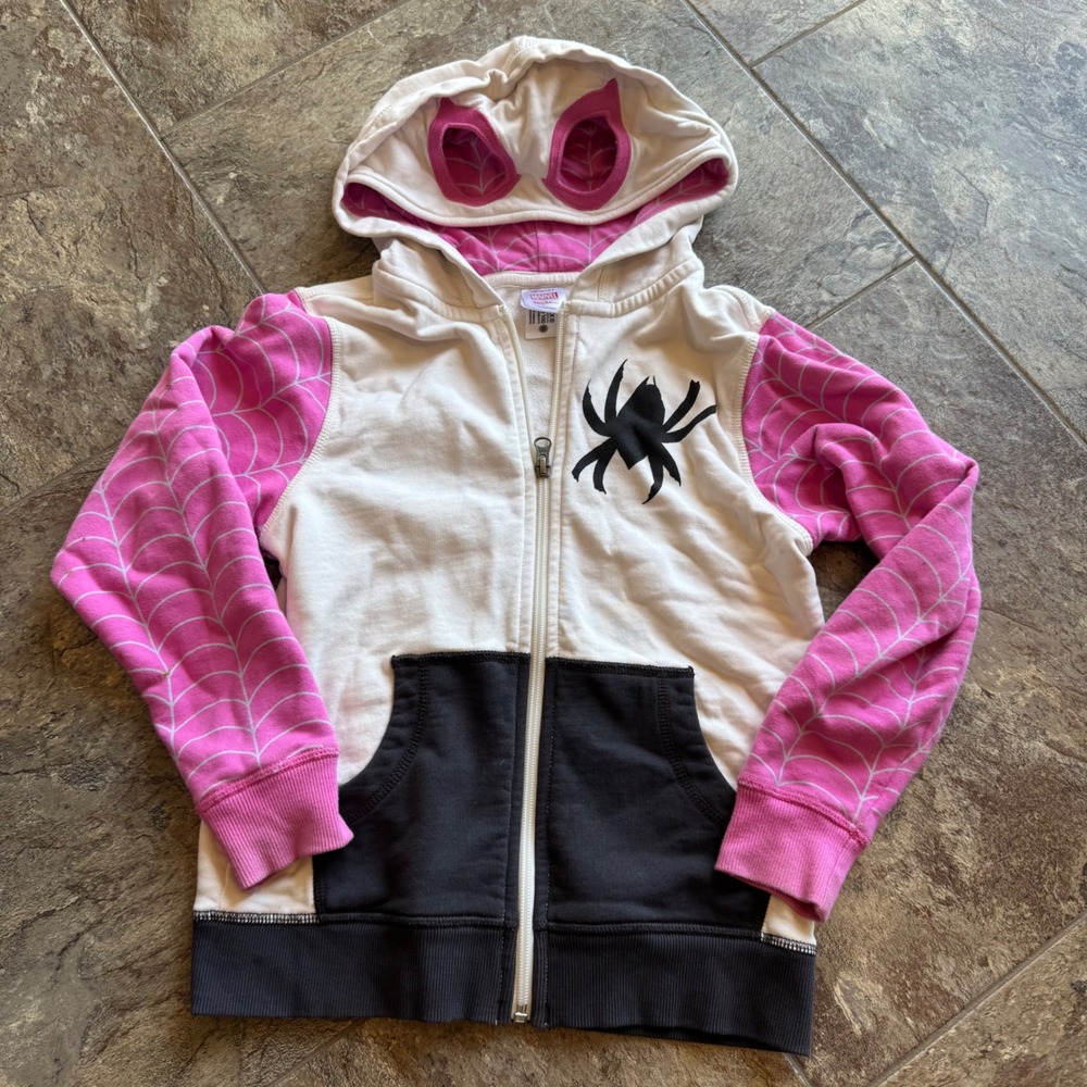 Marvel Pink White Black Spider Web Hooded Zip Sweatshirt
